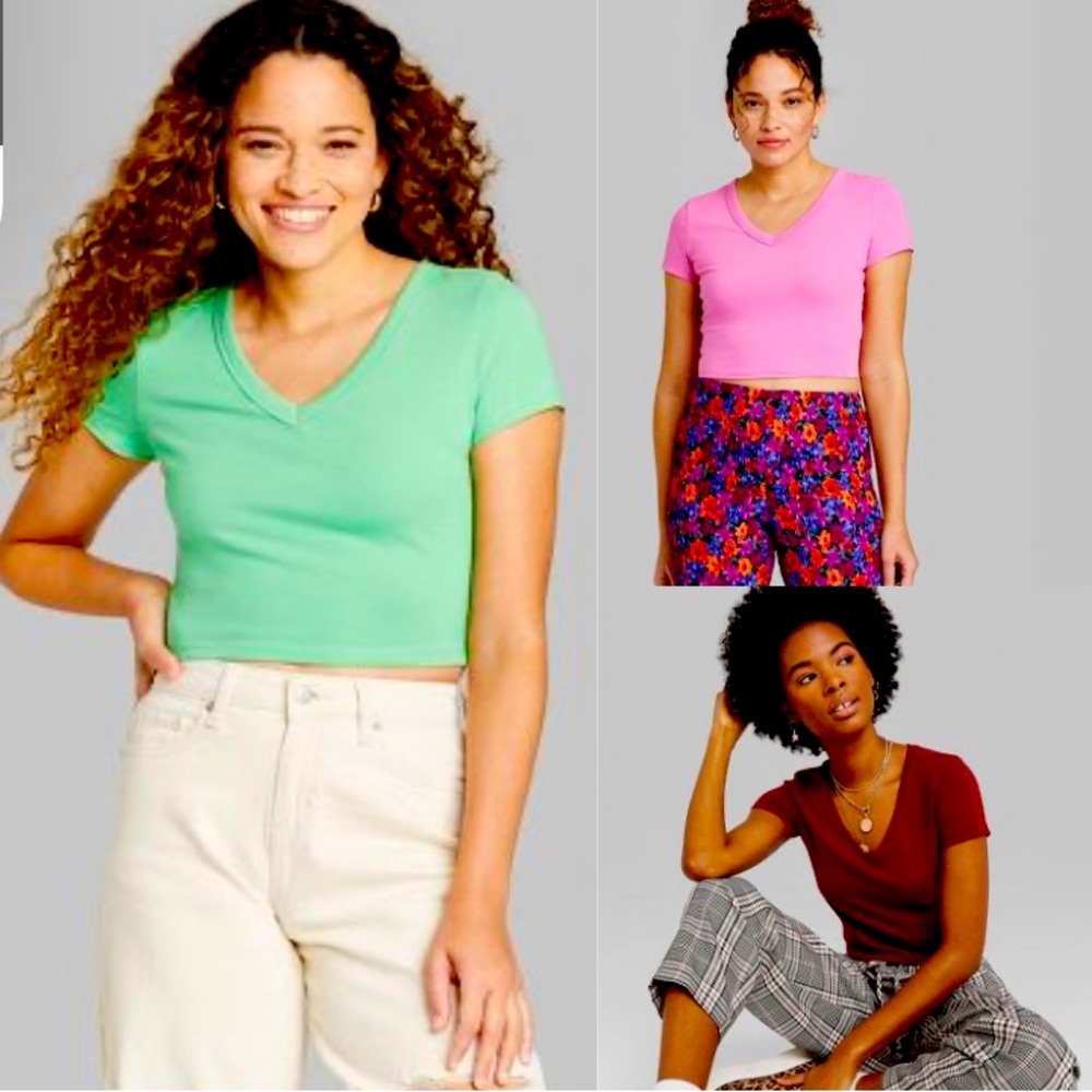 Women's Short Sleeve V-Neck
Cropped T-Shirt - Wild Fable